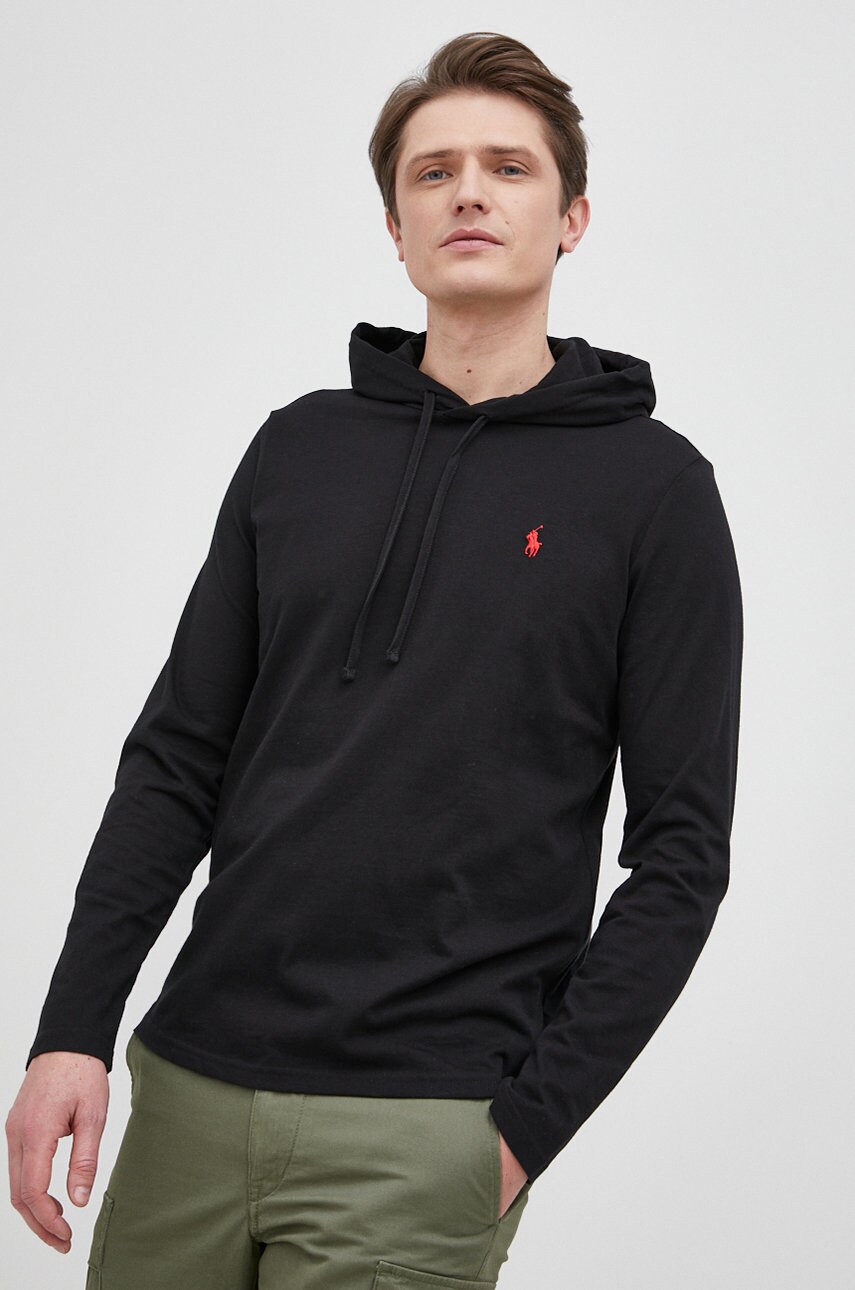 

Бавовняний лонгслів Polo Ralph Lauren колір чорний однотонний