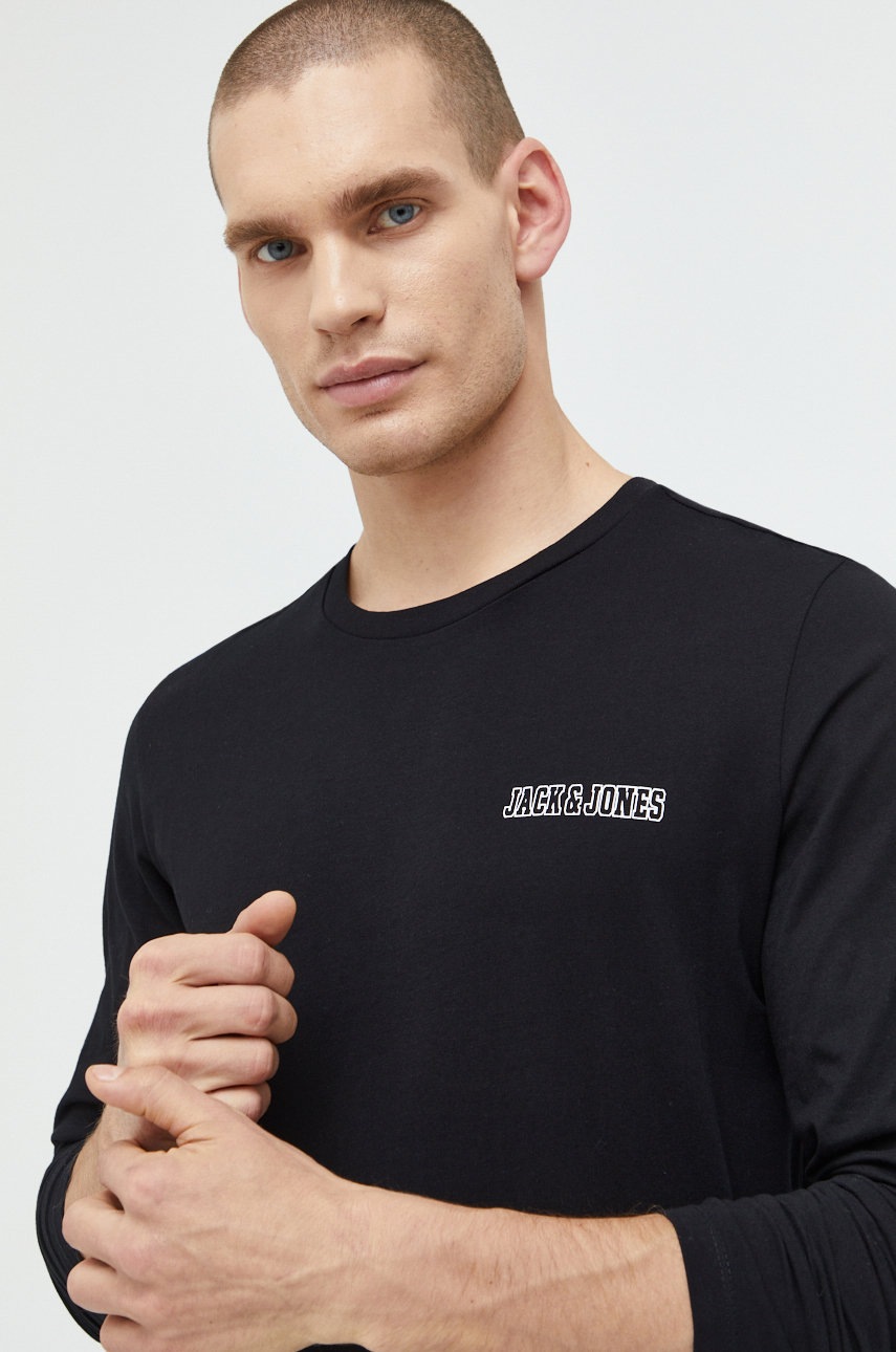 

Памучна блуза с дълги ръкави Jack & Jones в черно с принт, Черен