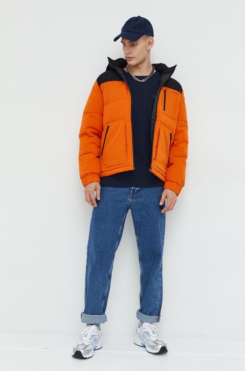 

Бавовняний лонгслів Jack & Jones чоловічий колір синій однотонний