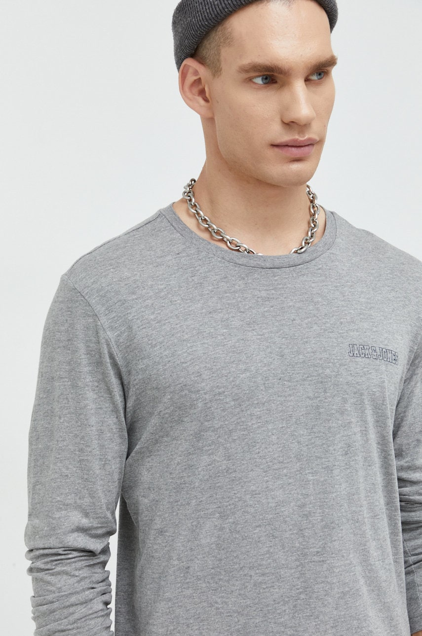 Jack & jones longsleeve barbati, culoarea gri, neted