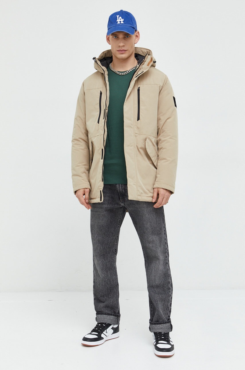 

Хлопковый лонгслив Jack & Jones мужской цвет зелёный однотонный