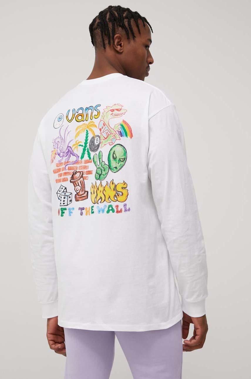 

Памучна блуза с дълги ръкави Vans Crayola в бяло с принт, Бял