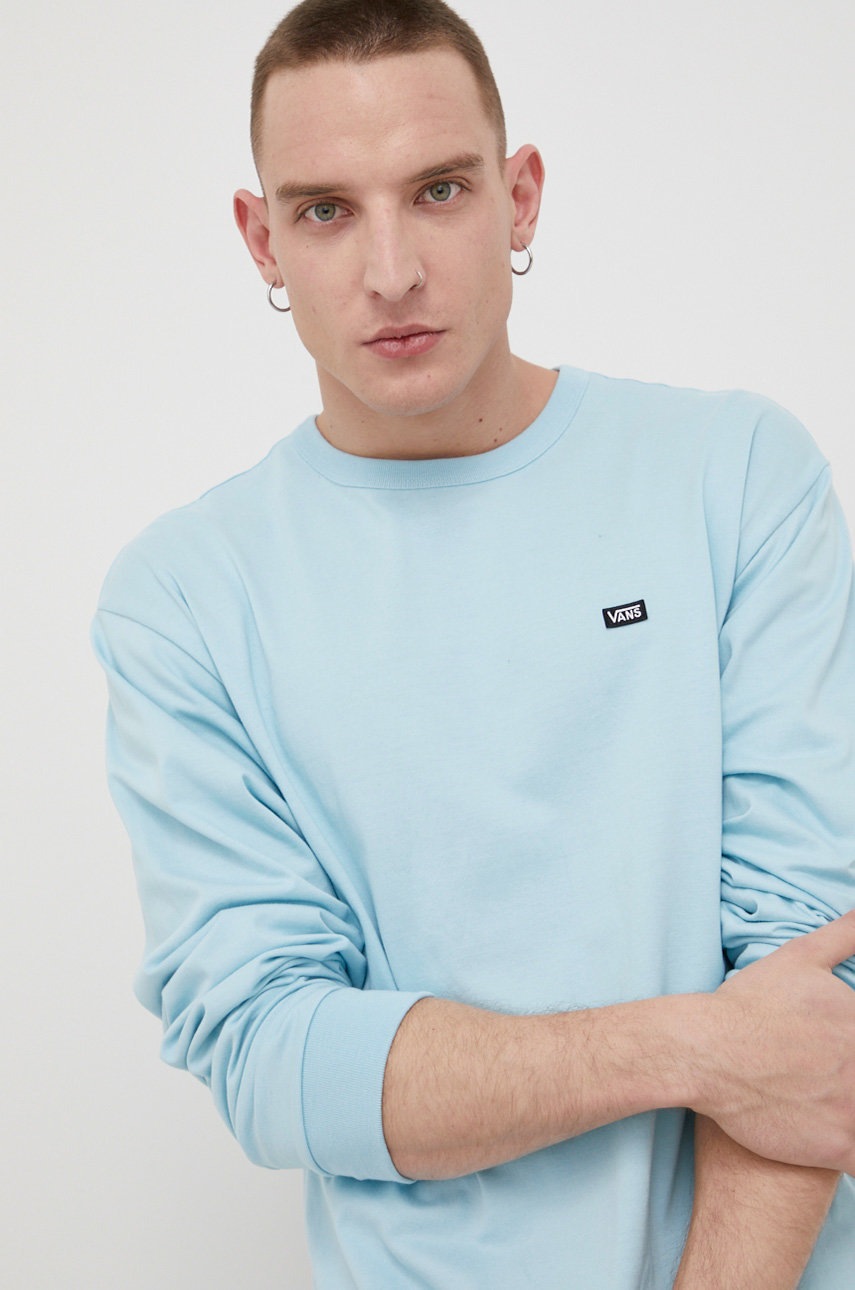 

Памучна блуза с дълги ръкави Vans в тюркоазено с изчистен дизайн, Тюркоазен