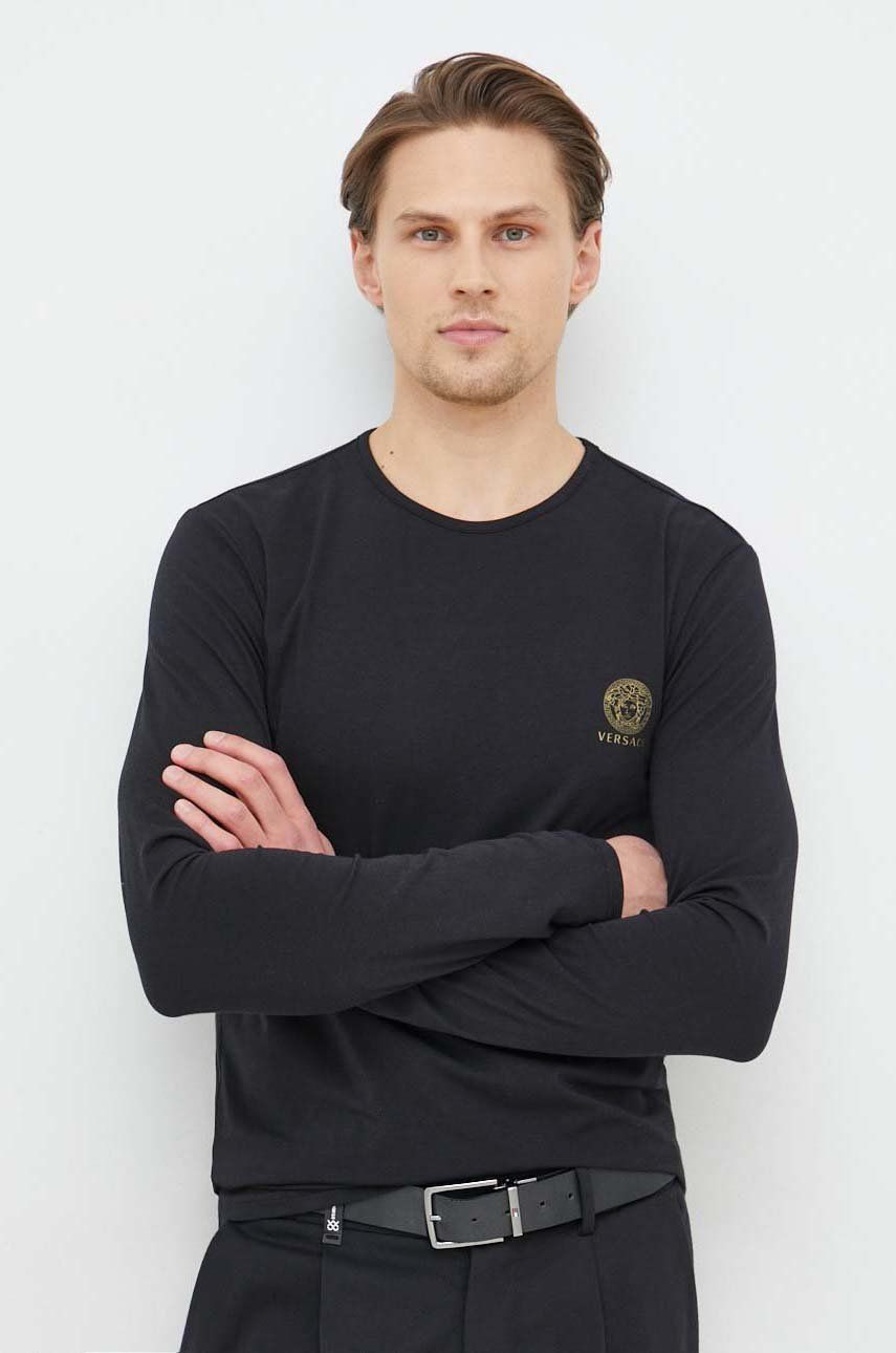 Tričko s dlouhým rukávem Versace černá barva, s potiskem - černá -  94 % Bavlna