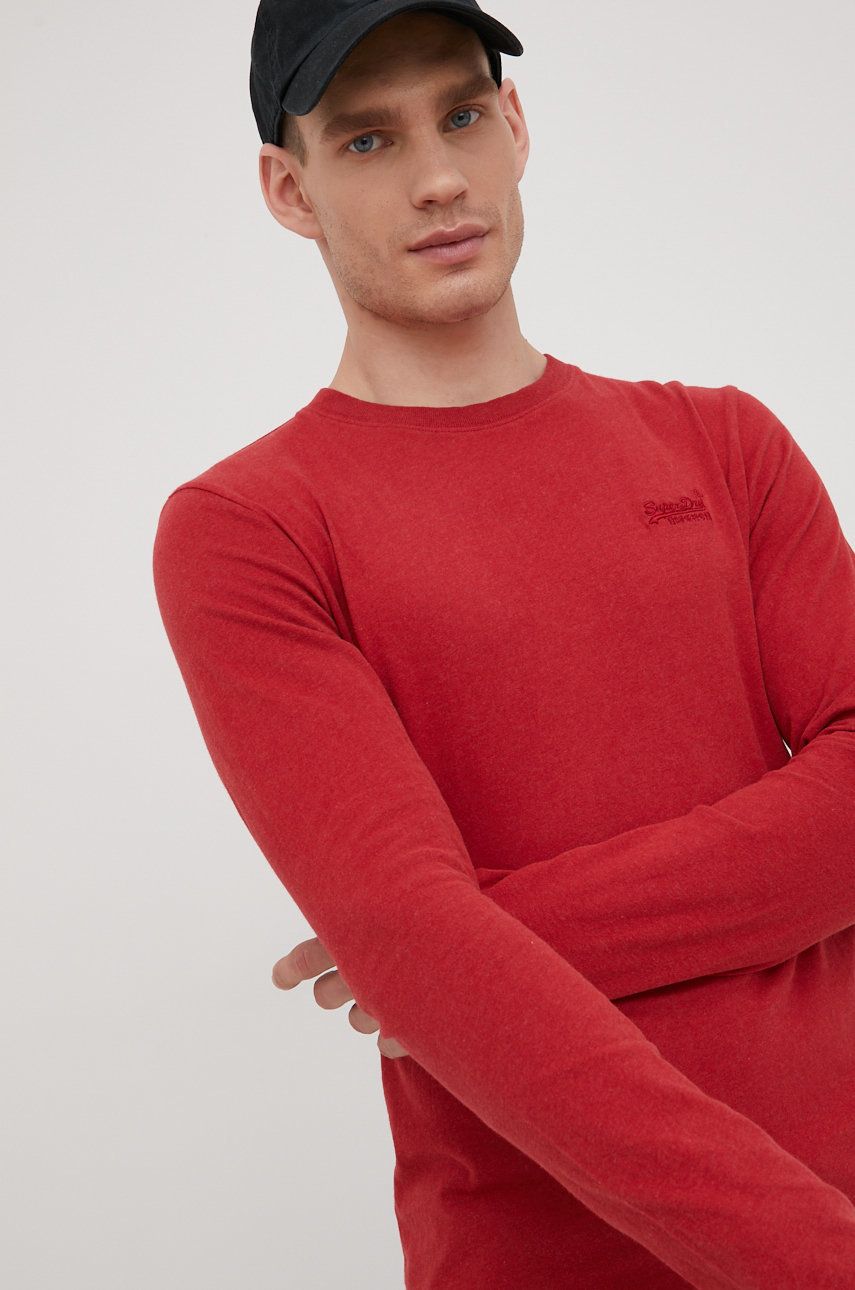 Bavlněné tričko s dlouhým rukávem Superdry červená barva - červená -  100% Bavlna