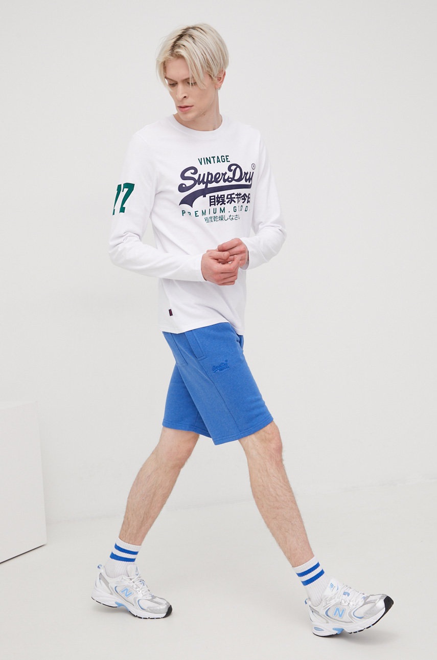 

Памучна блуза с дълги ръкави Superdry в бяло с принт, Бял