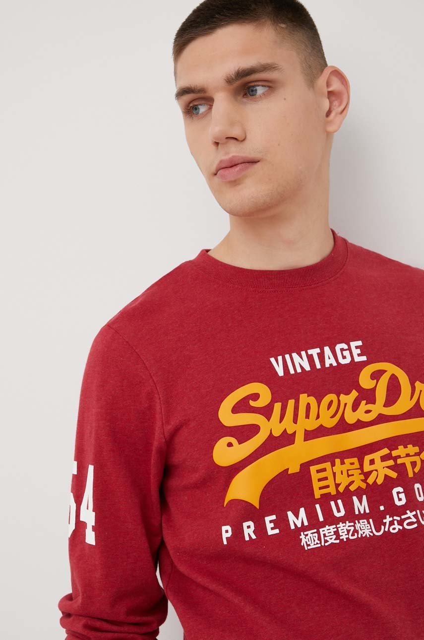 

Блуза с дълги ръкави Superdry мъжки в бордо меланж на