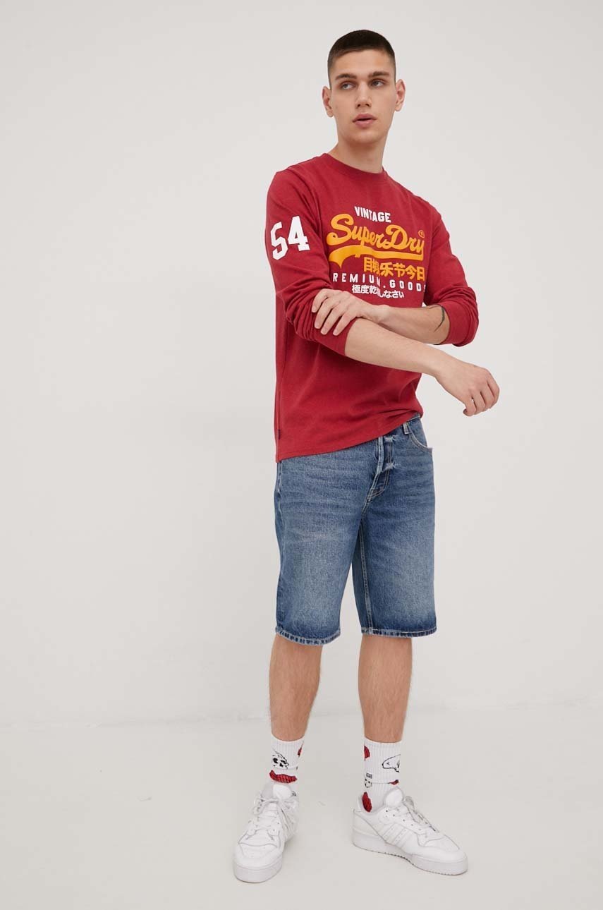 

Лонгслів Superdry чоловічий колір бордовий меланж
