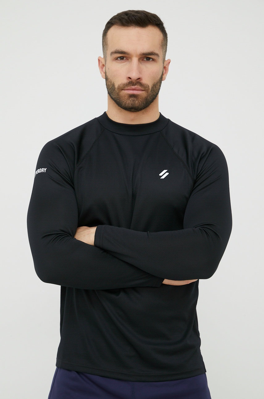 

Лонгслів Superdry чоловічий колір чорний з принтом