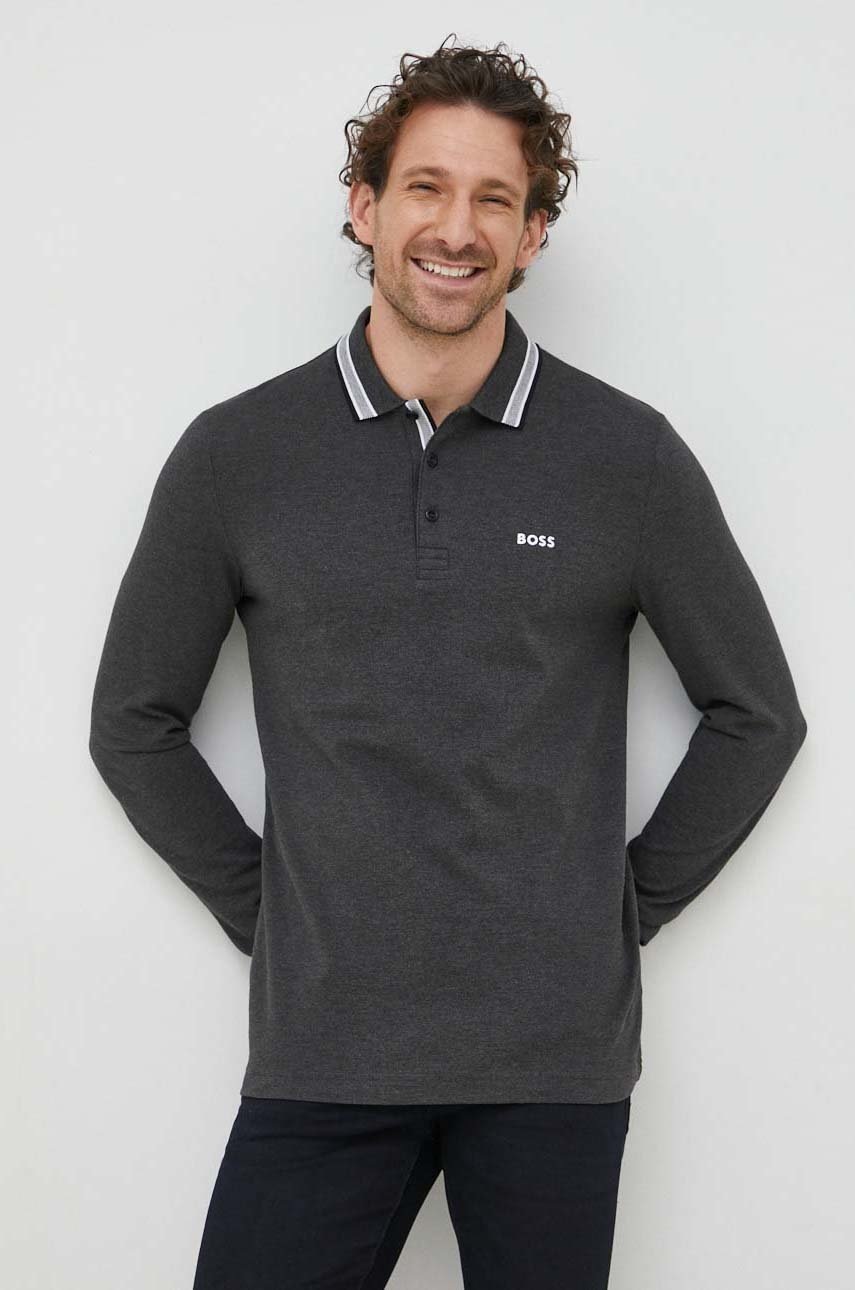 

Памучна блуза с дълги ръкави BOSS BOSS ATHLEISURE в черно с изчистен дизайн, Сив