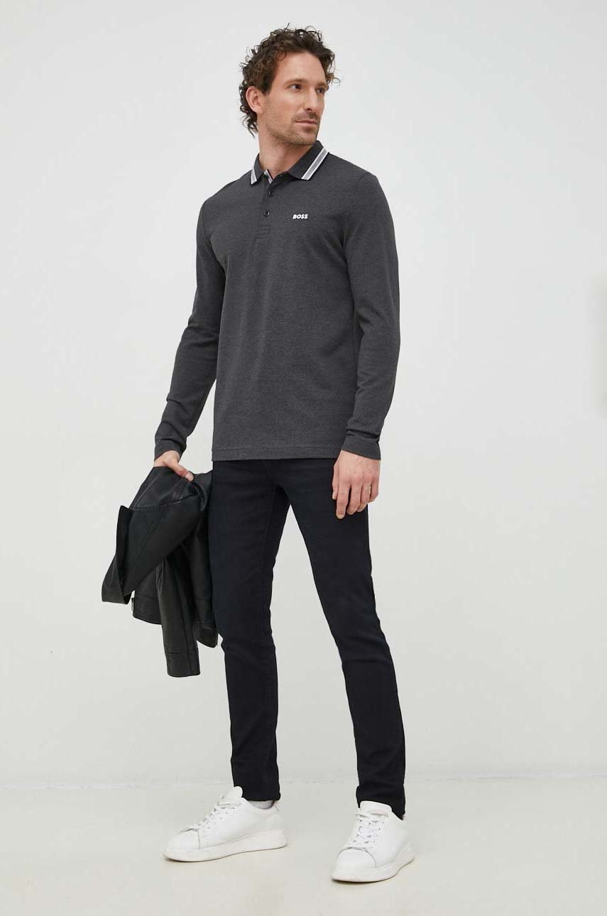 

Бавовняний лонгслів BOSS BOSS ATHLEISURE колір чорний однотонний