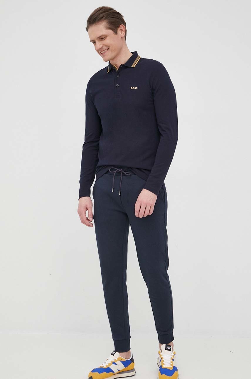 

Памучна блуза с дълги ръкави BOSS Boss Athleisure в тъмносиньо с изчистен дизайн, Тъмносин