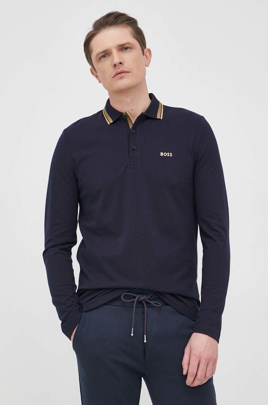 

Бавовняний лонгслів BOSS Boss Athleisure колір синій однотонний