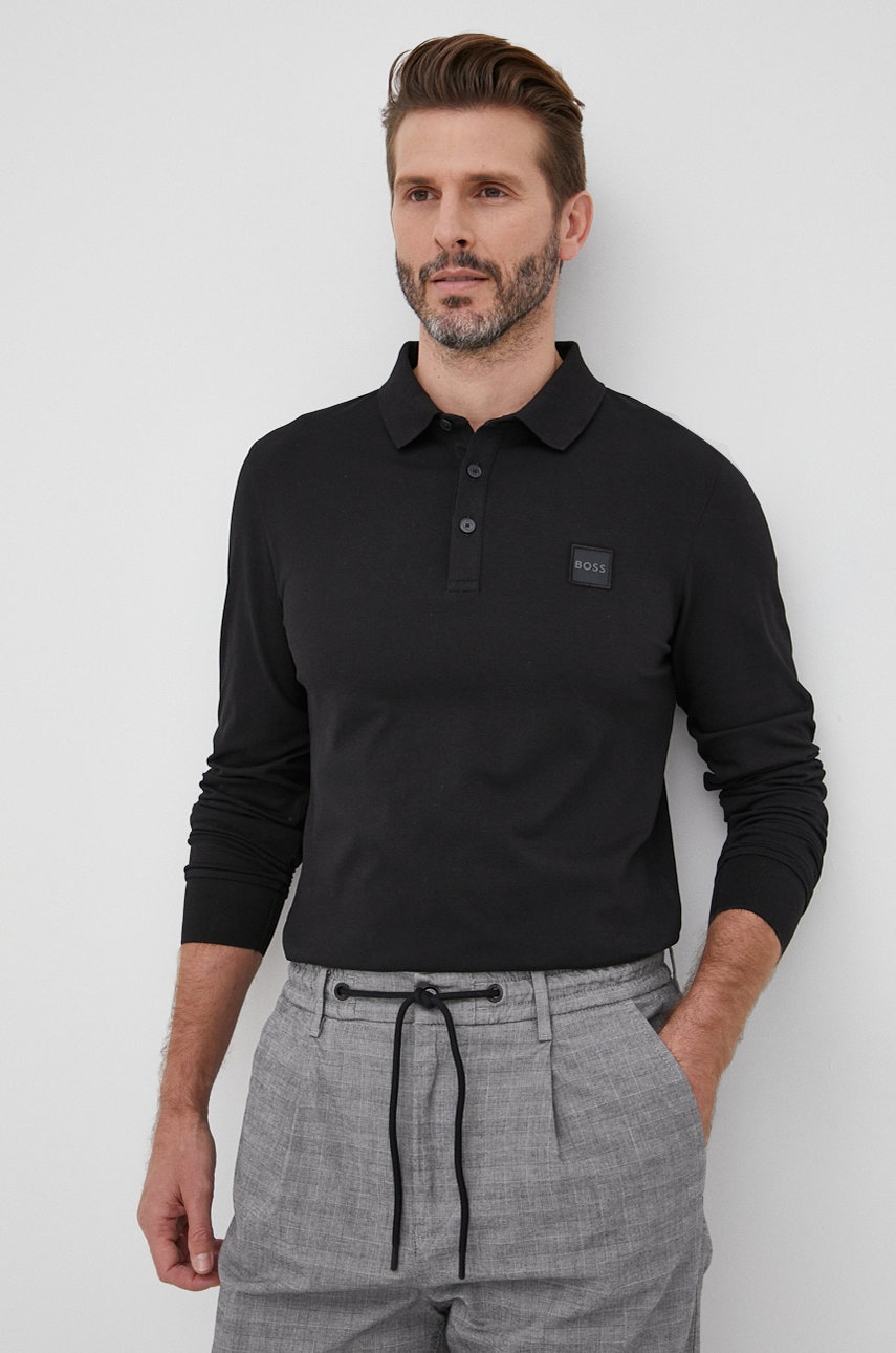 BOSS tricou polo CASUAL bărbați, culoarea negru, uni 50472681