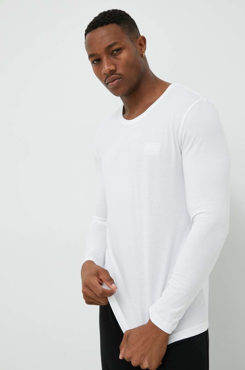 BOSS bluză de pijama culoarea alb, cu imprimeu