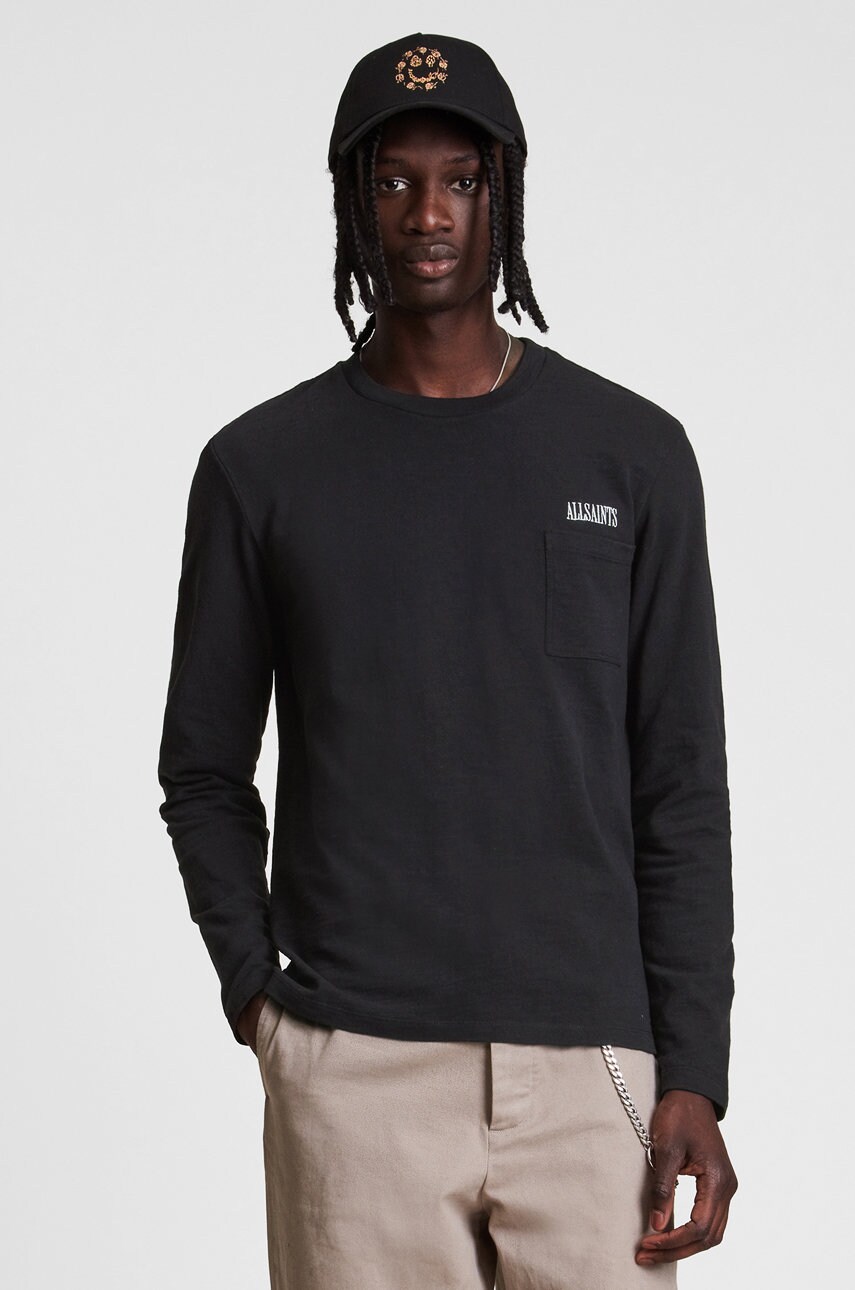 Allsaints longsleeve din bumbac culoarea negru, neted