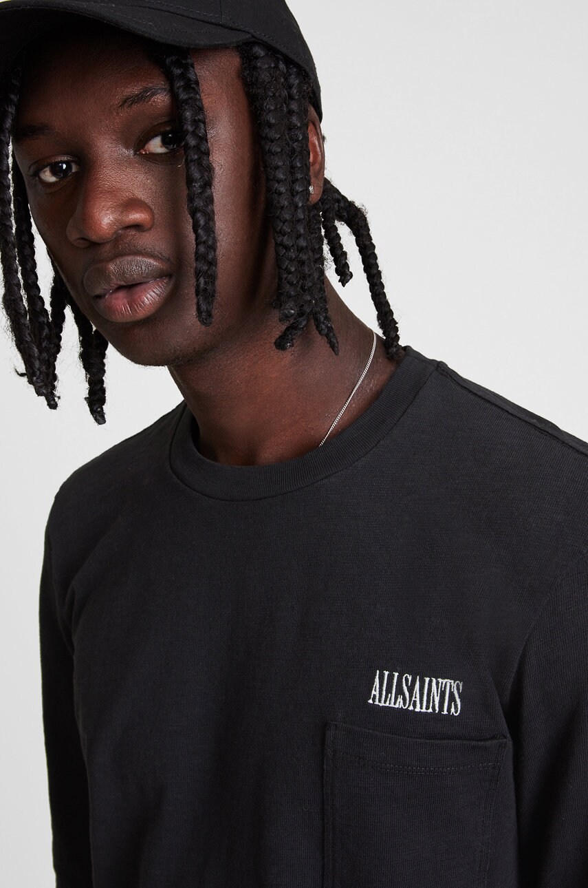 

Бавовняний лонгслів AllSaints колір чорний гладкий