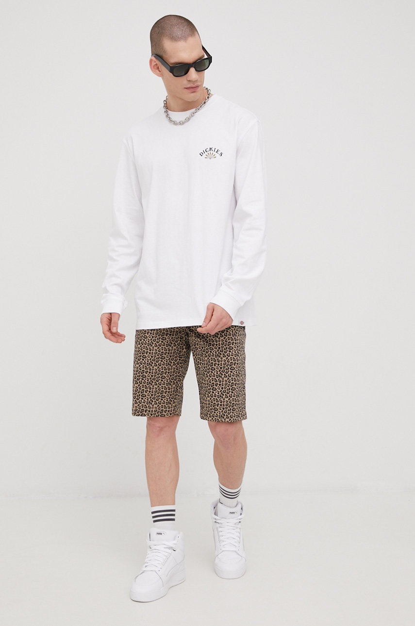 

Хлопковый лонгслив Dickies цвет белый с принтом