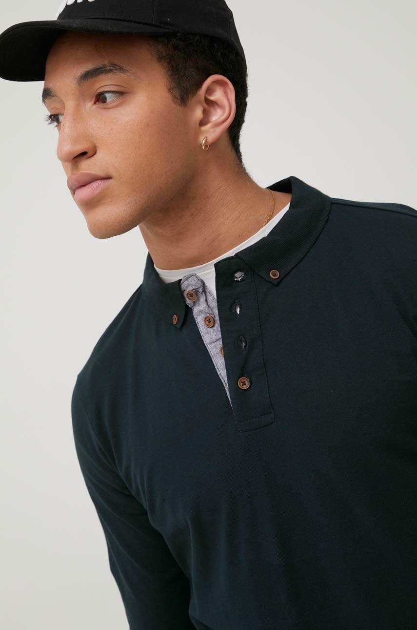 Brave soul longsleeve din bumbac culoarea verde, neted