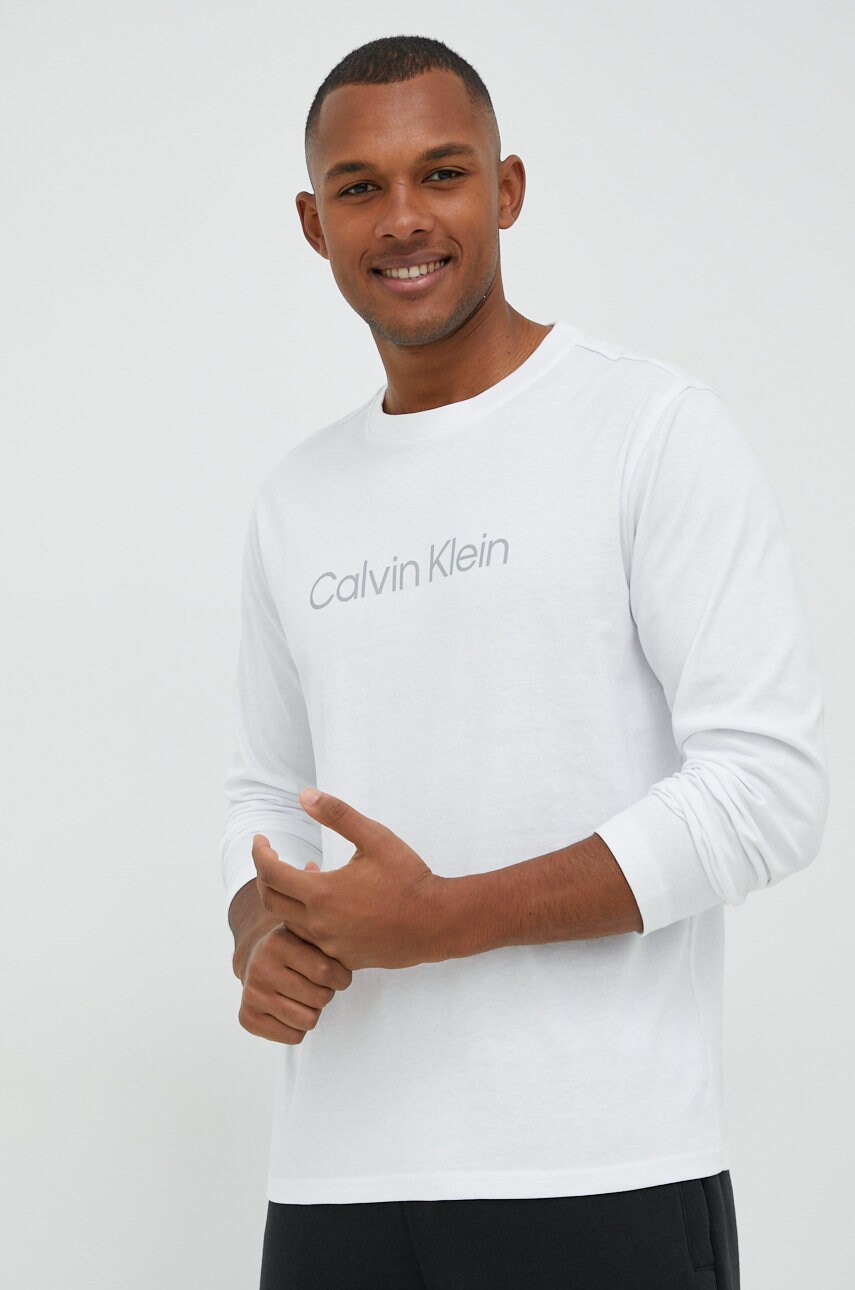 

Блуза с дълги ръкави за трениране Calvin Klein Performance в бяло с принт, Бял