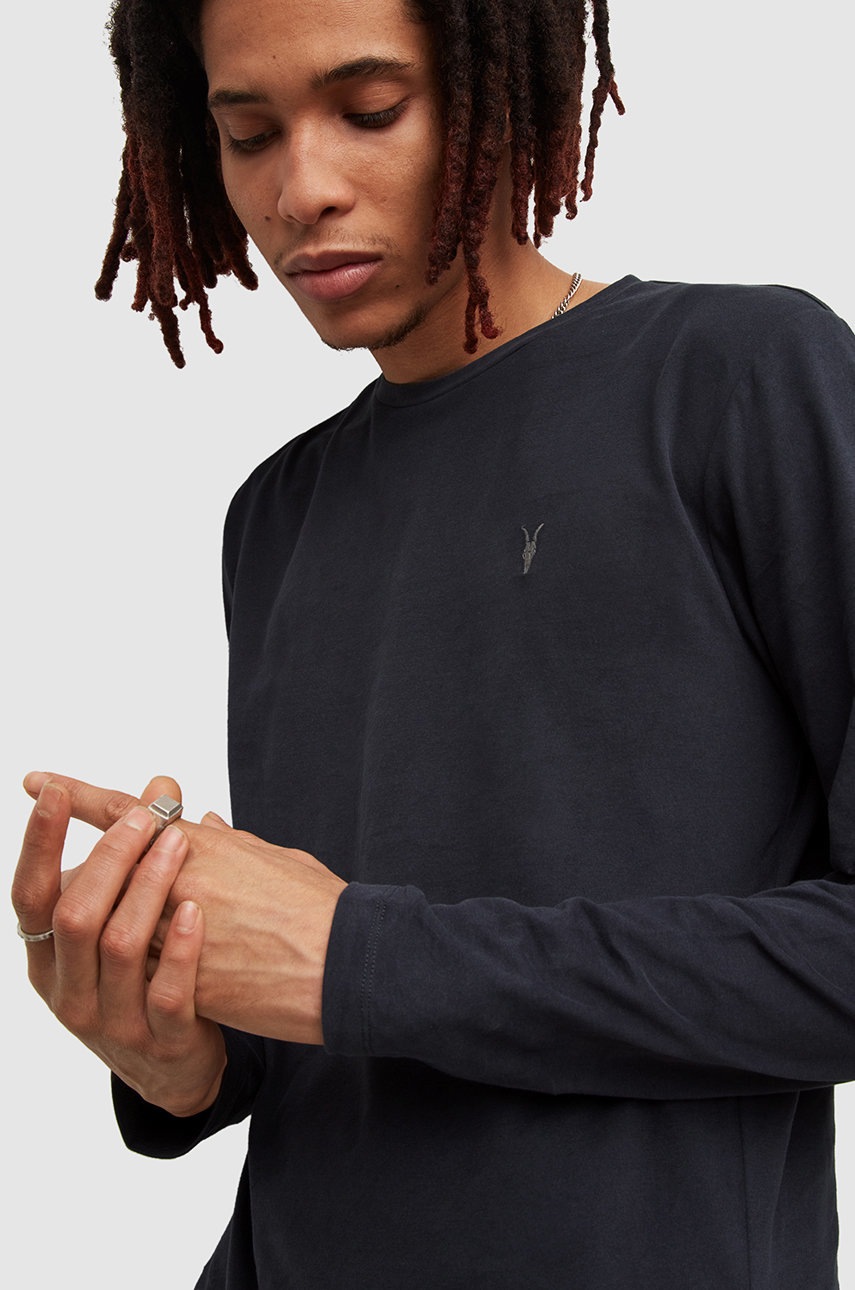 

Хлопковый лонгслив AllSaints цвет чёрный однотонный