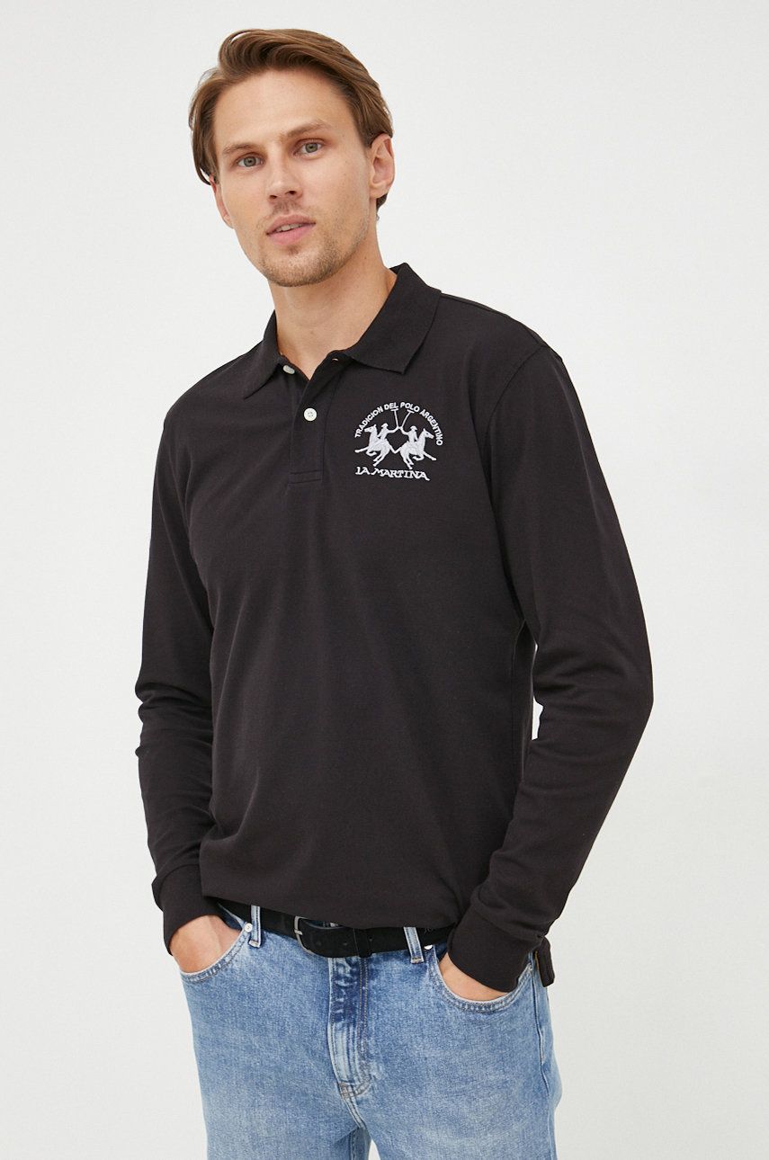 Tričko s dlouhým rukávem La Martina černá barva, s aplikací - černá -  95% Bavlna