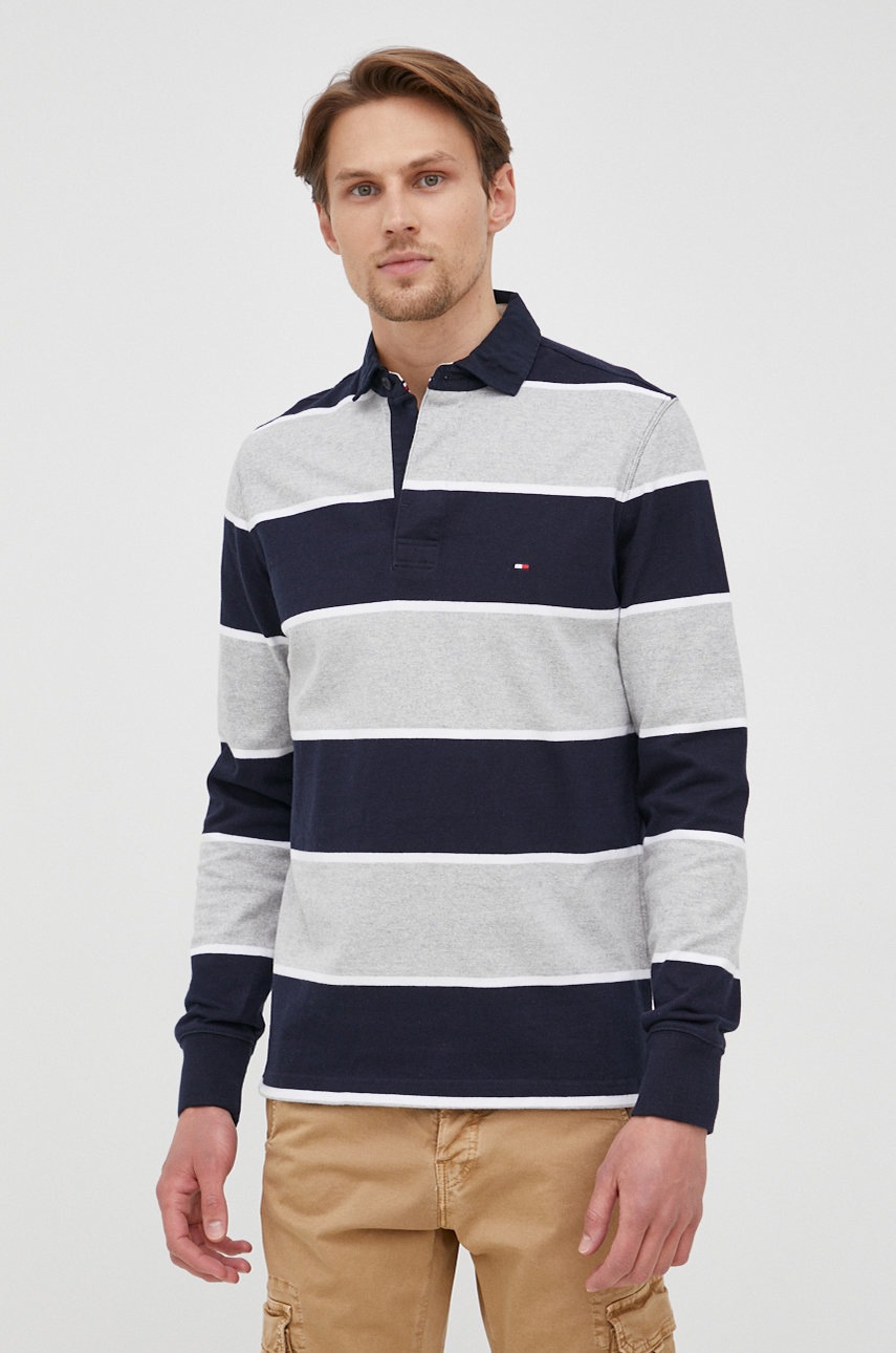 

Памучна блуза с дълги ръкави Tommy Hilfiger в тъмносиньо с десен, Тъмносин