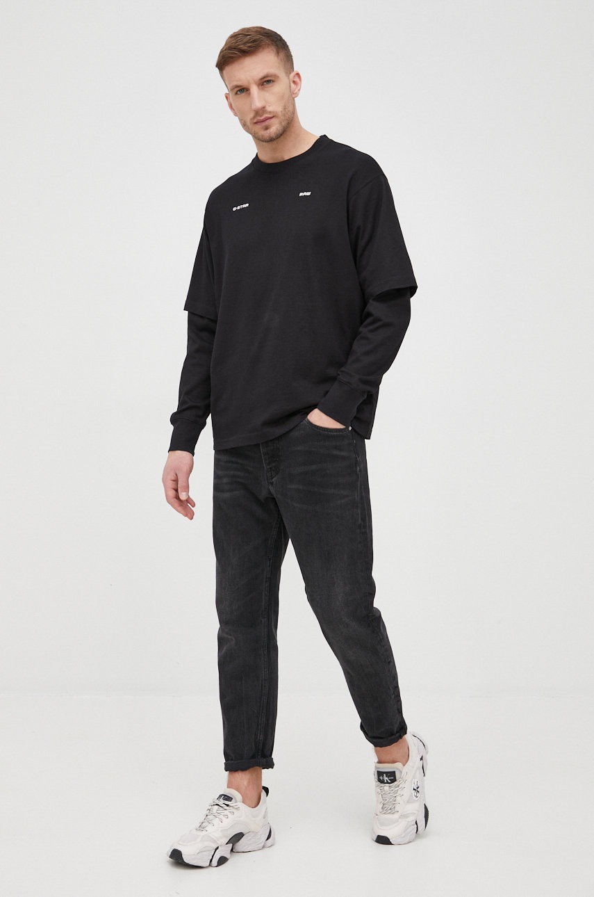 

Бавовняний лонгслів G-Star Raw колір чорний однотонний