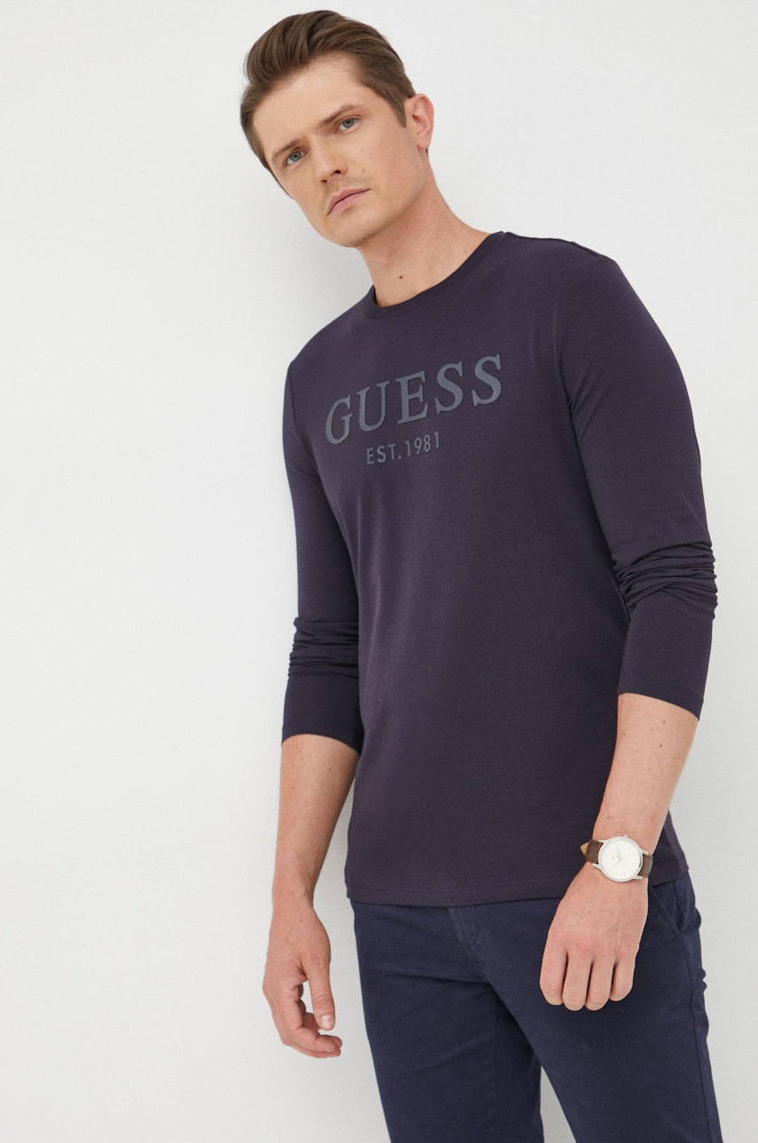 

Блуза с дълги ръкави Guess в тъмносиньо с апликация, Тъмносин