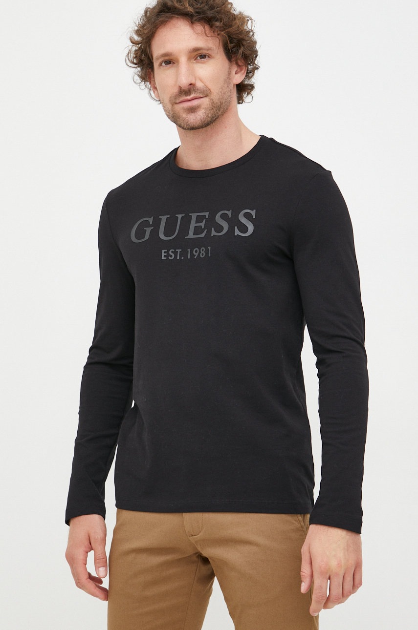 

Блуза с дълги ръкави Guess в черно с апликация, Черен