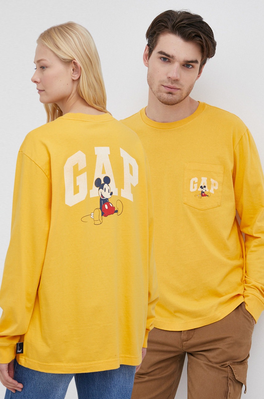 

Памучна блуза с дълги ръкави GAP x Disney в оранжево с принт, Жълт