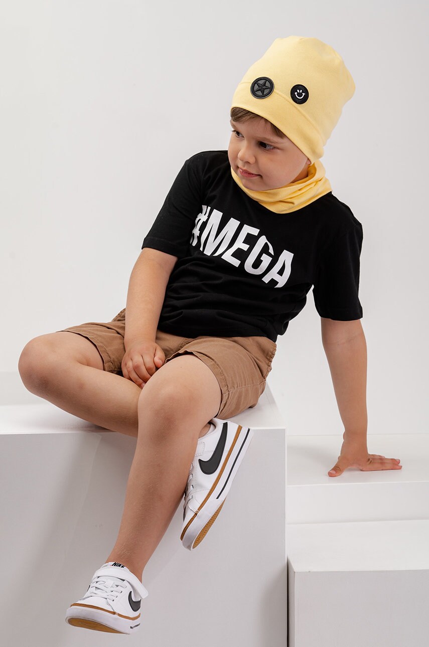 

Детска шапка Jamiks в жълто с фина плетка, Жълт