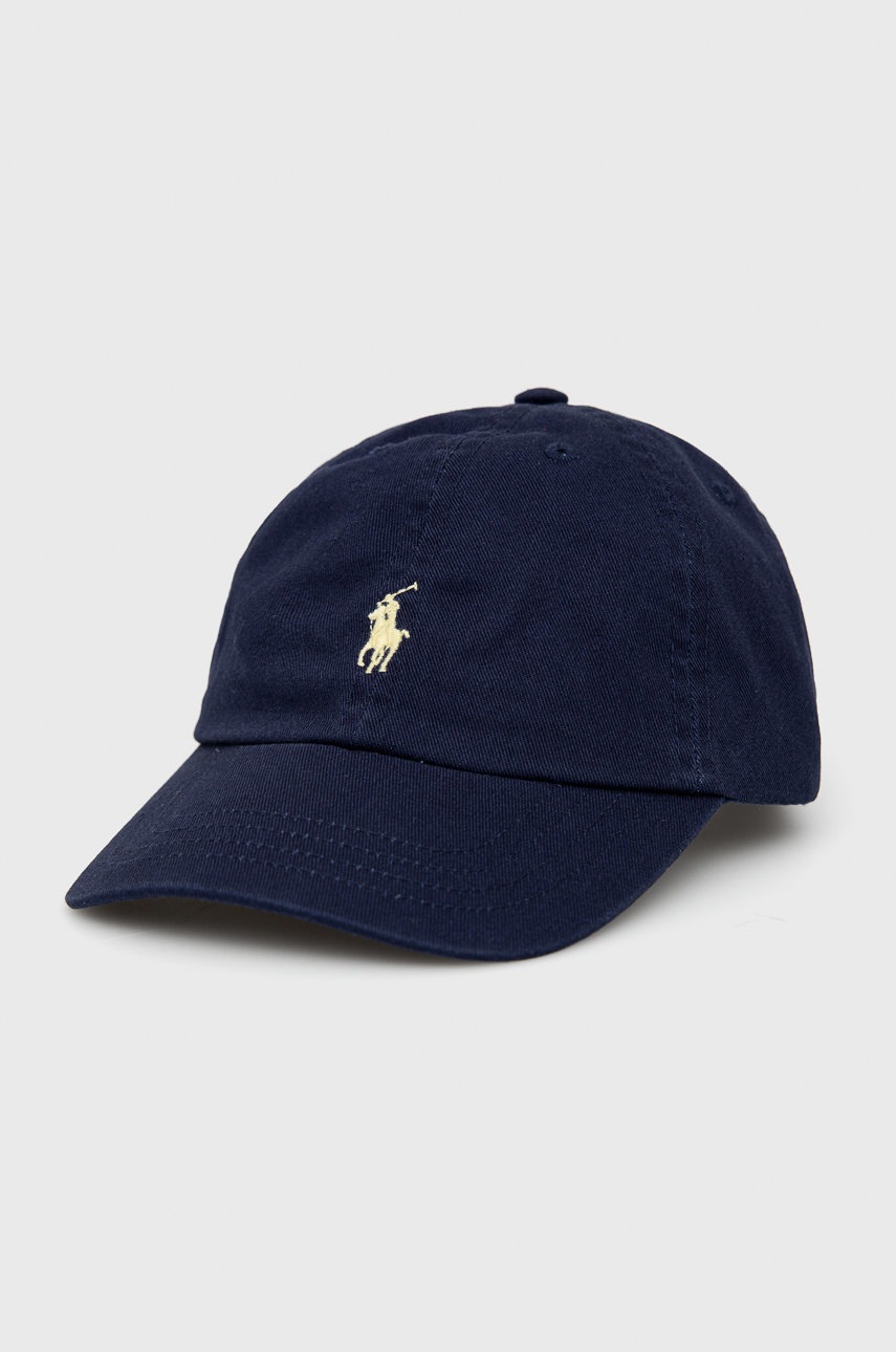

Памучна шапка Polo Ralph Lauren в тъмносиньо с изчистен дизайн, Тъмносин