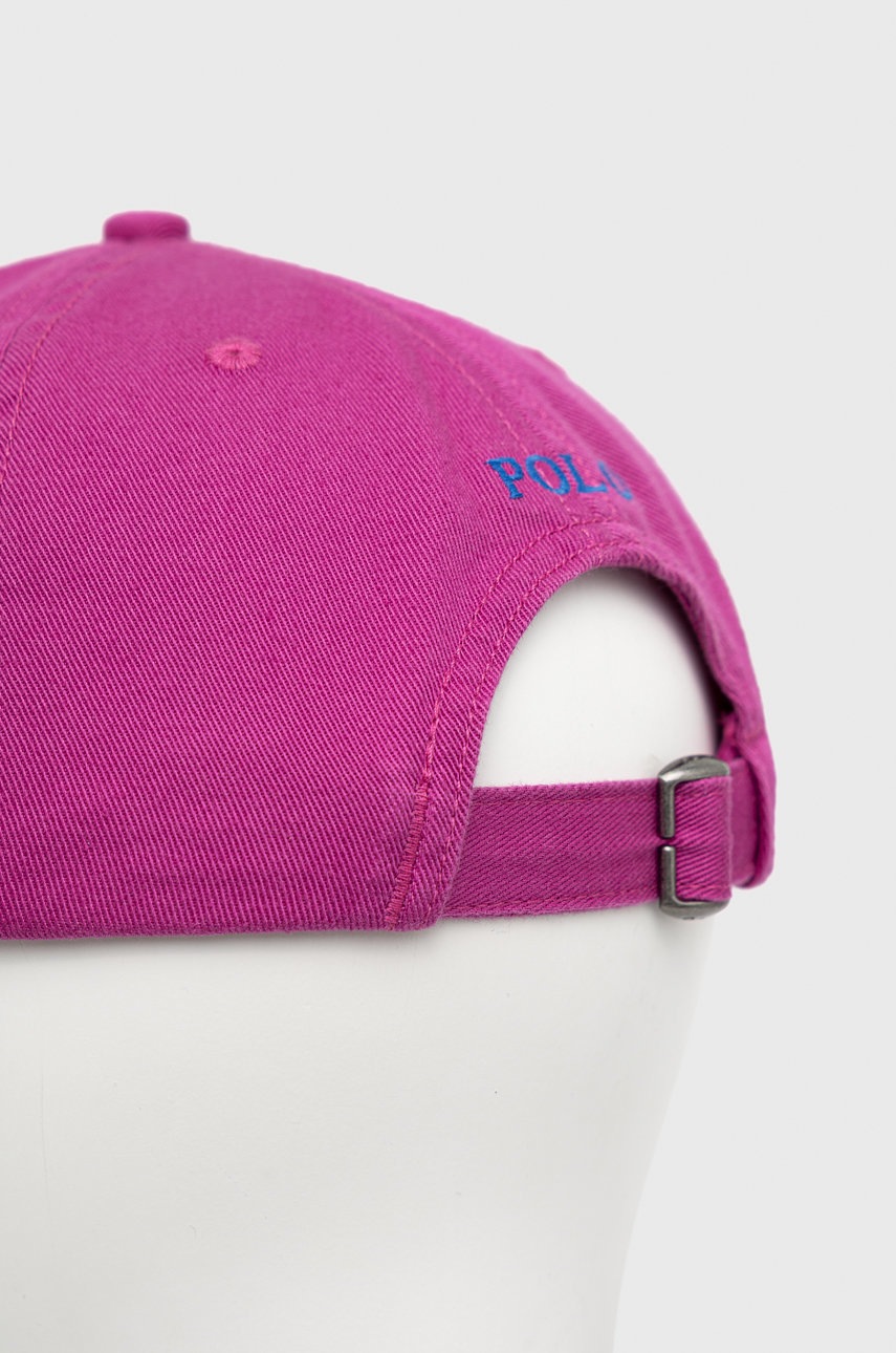 

Детская хлопковая кепка Polo Ralph Lauren цвет розовый однотонная