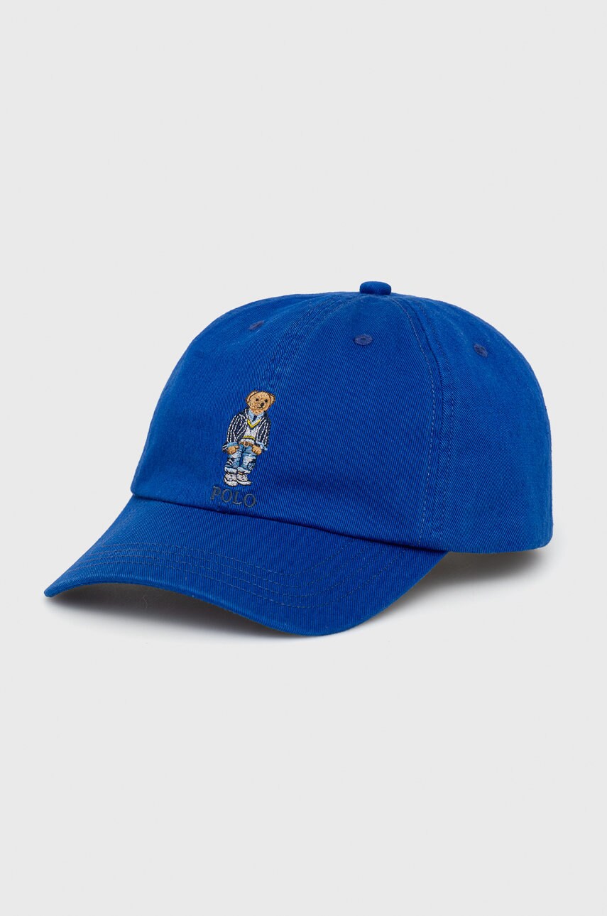 

Детска памучна шапка Polo Ralph Lauren с апликация, Син