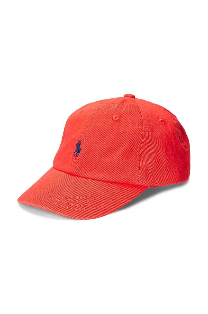 

Памучна шапка Polo Ralph Lauren в червено с изчистен дизайн, Червен
