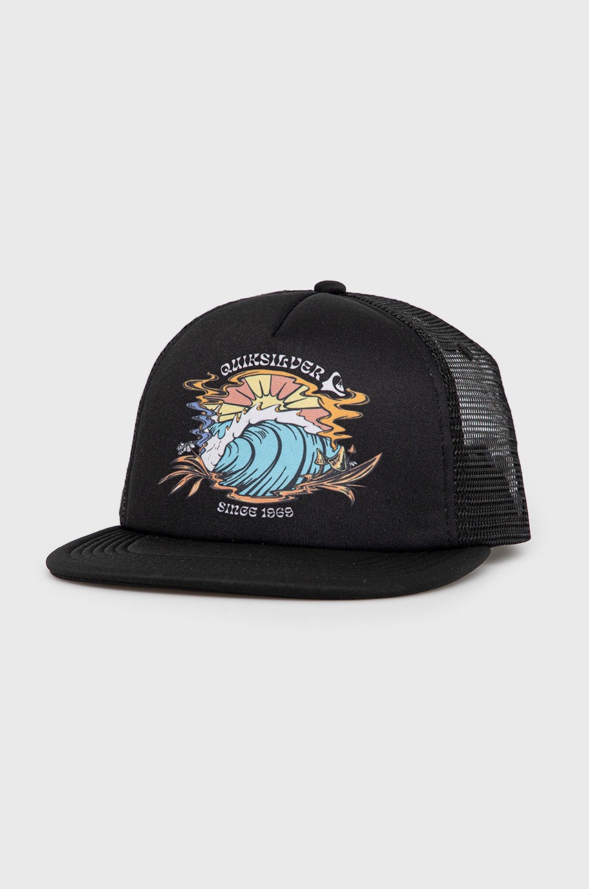 

Шапка Quiksilver в черно с принт, Черен
