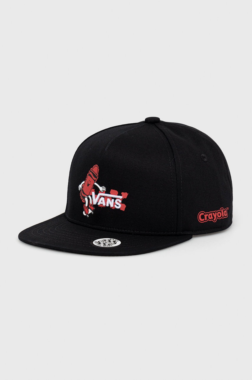 

Детска памучна шапка Vans в черно с принт, Черен