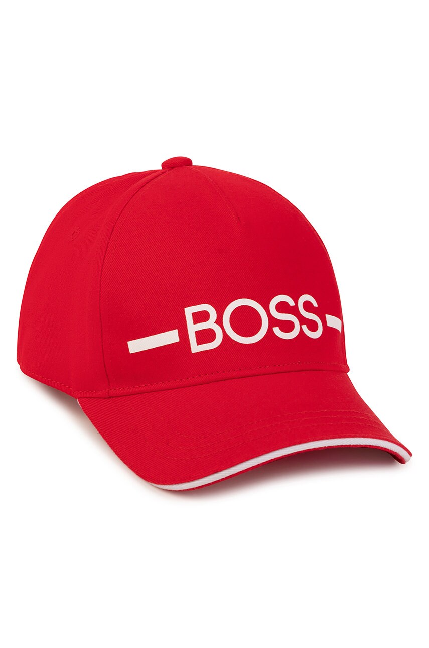 Boss caciula de bumbac pentru copii culoarea rosu, cu imprimeu