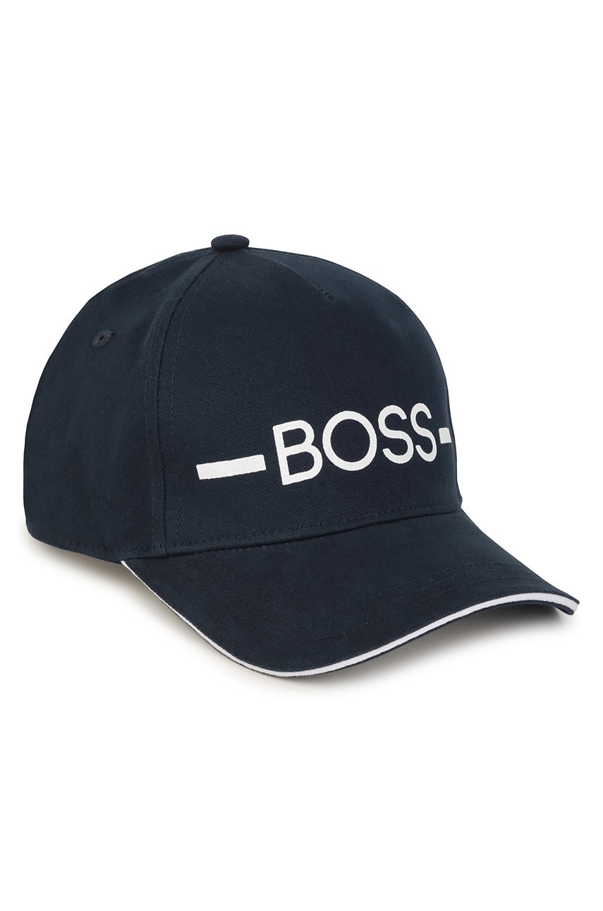 Boss caciula de bumbac pentru copii culoarea albastru marin, cu imprimeu