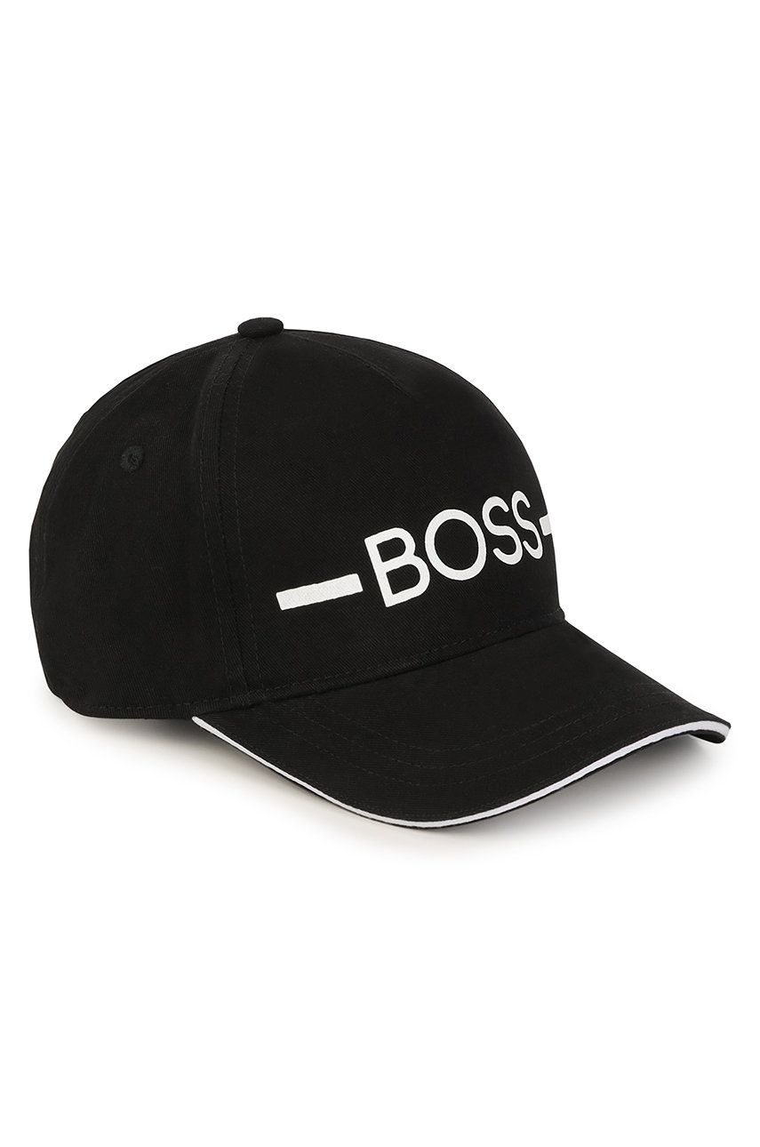 Boss czapka bawełniana dziecięca kolor czarny z aplikacją