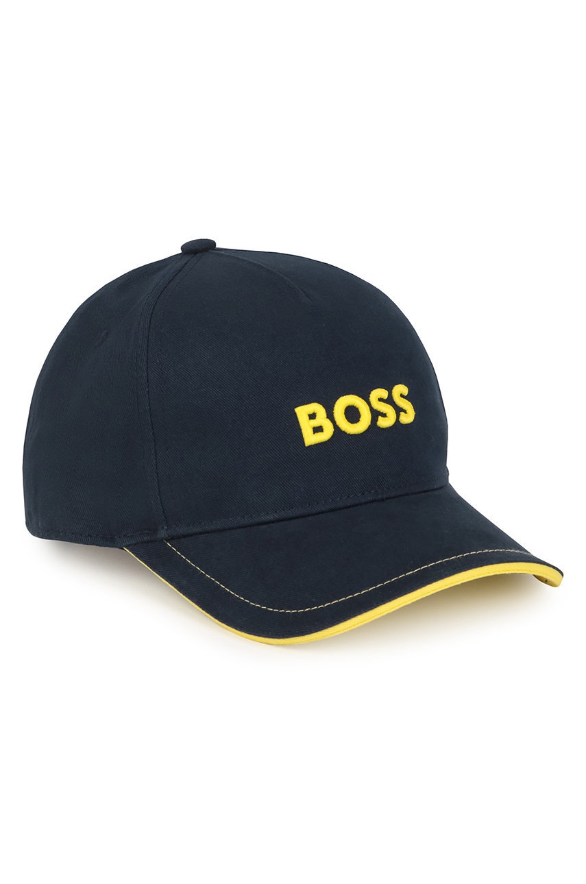 

Детска памучна шапка BOSS в тъмносиньо с апликация, Тъмносин