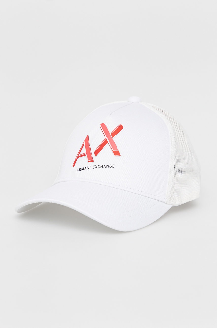 

Шапка с козирка Armani Exchange в бяло с принт, Бял