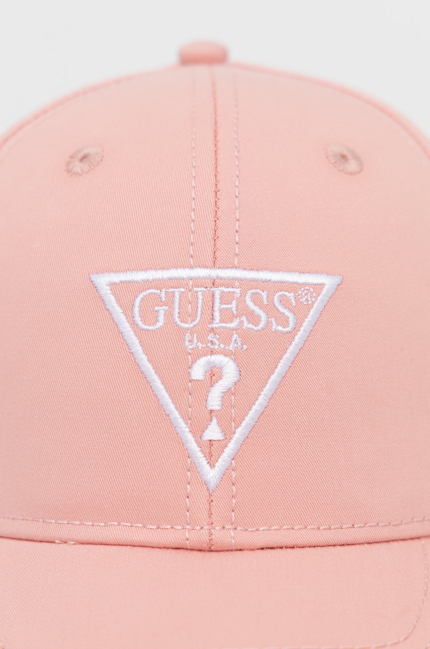

Бавовняна кепка Guess колір рожевий однотонна