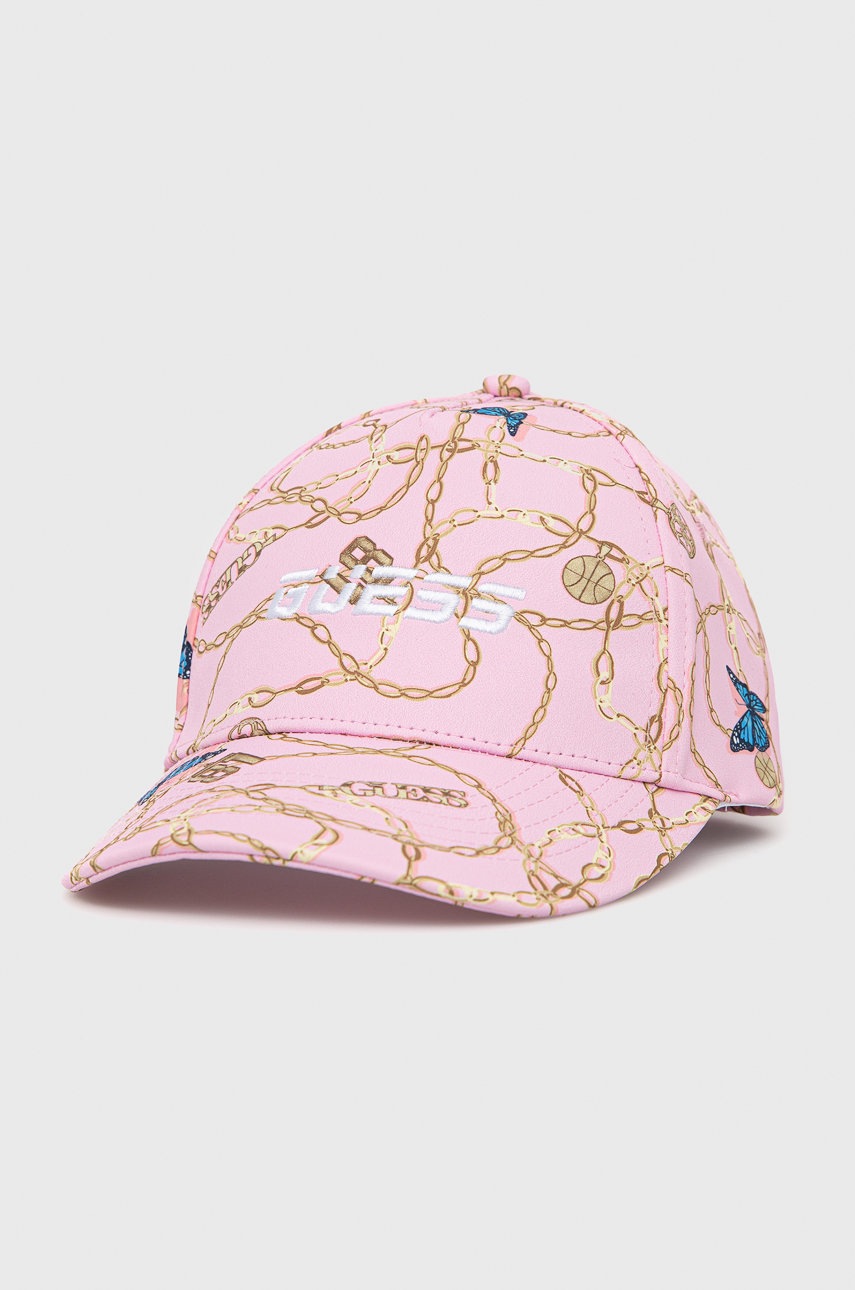 

Кепка Guess колір рожевий з аплікацією