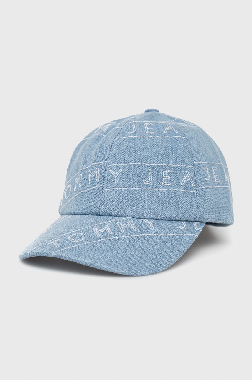 

Памучна шапка Tommy Jeans с десен, Син