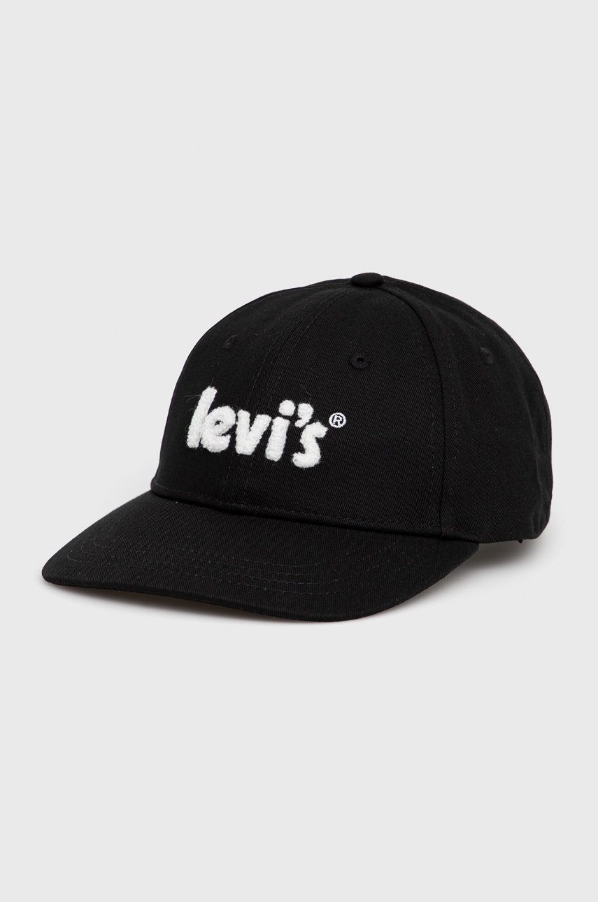 Levně Bavlněná čepice Levi's černá barva, s aplikací