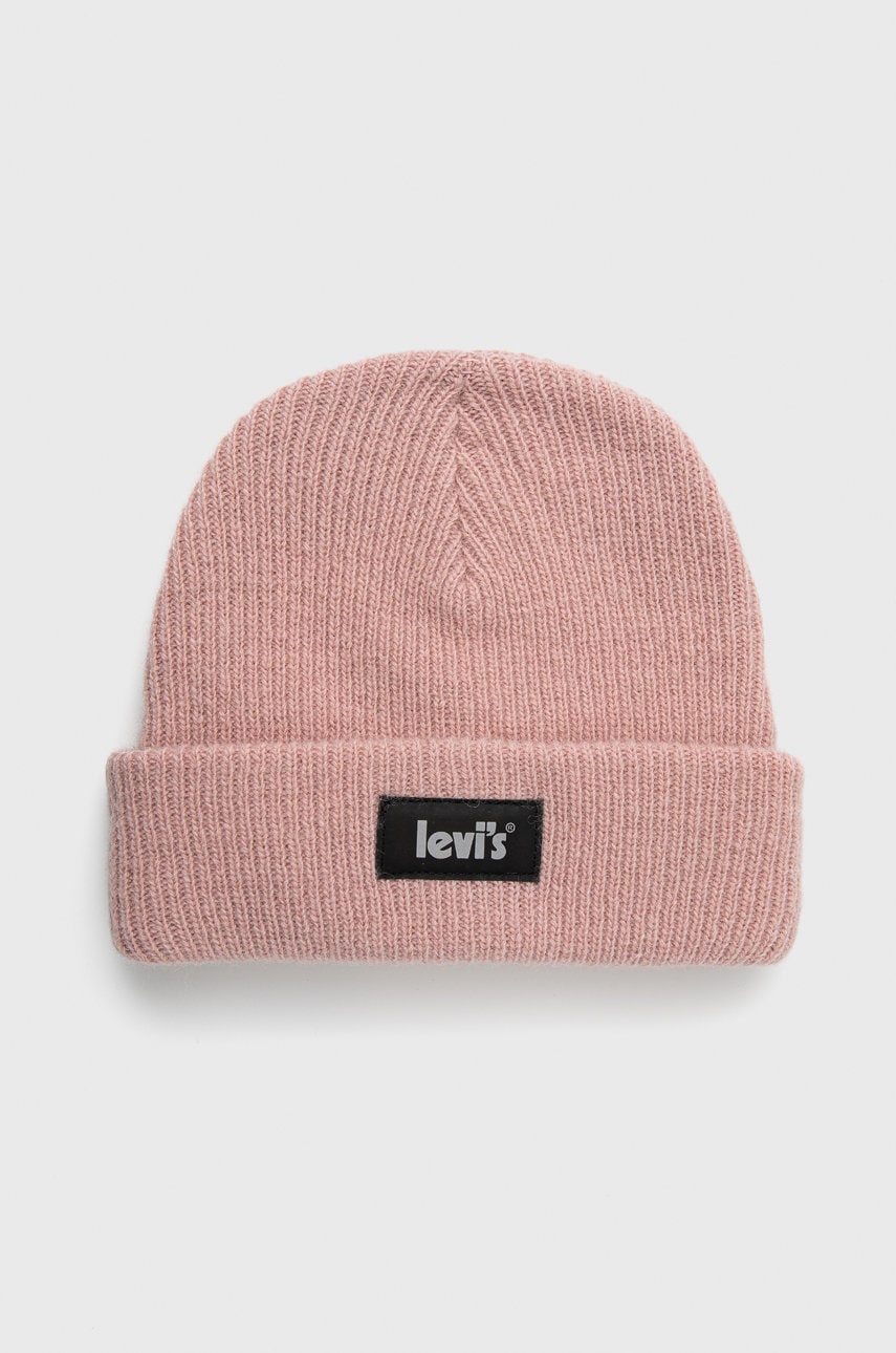 Levi's caciula de lana culoarea roz, de lana, din tricot gros
