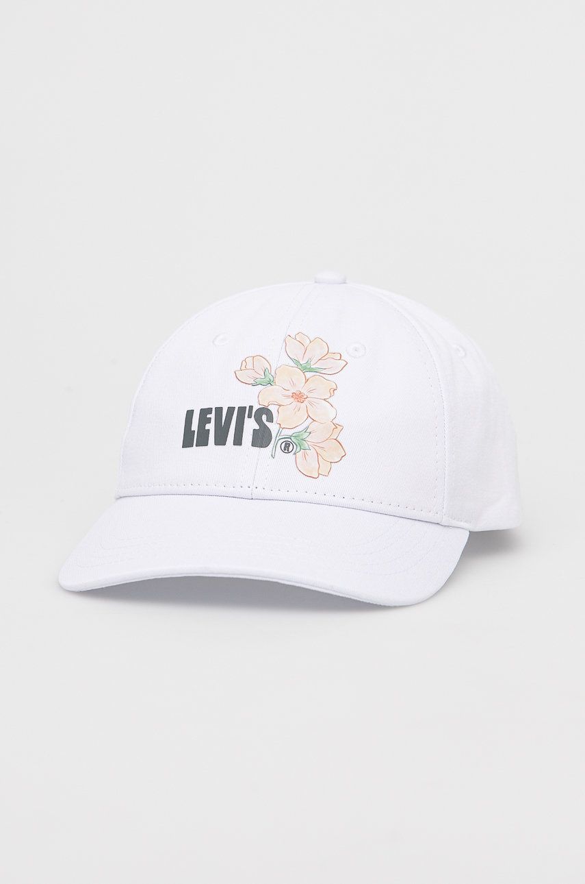 Levi's czapka bawełniana kolor biały z nadrukiem