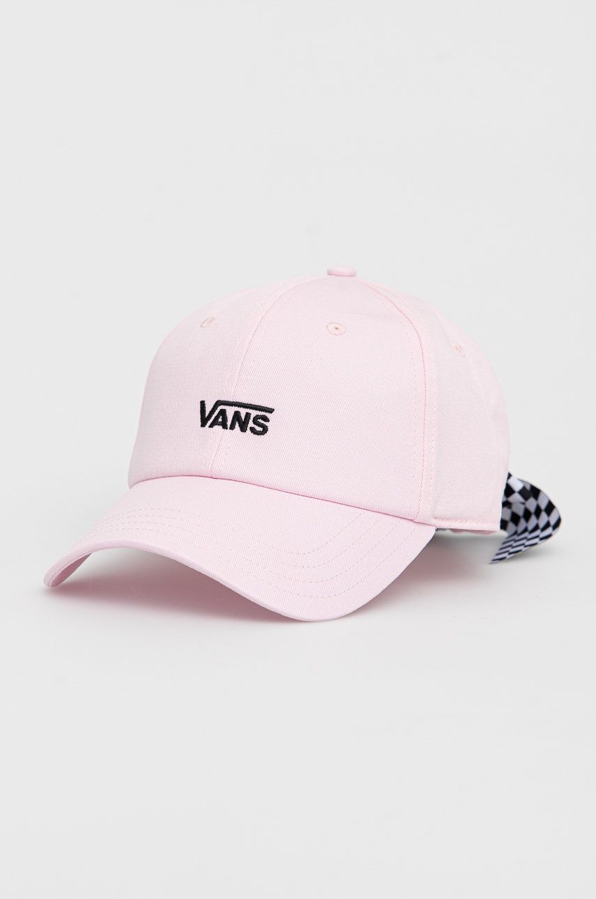 Vans czapka bawełniana kolor różowy z aplikacją